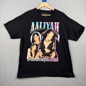 Aaliyah T Shirt Adult Large Black Princess of R&B Tracklist Graphic Tee Music